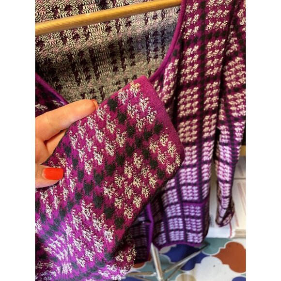 Carlisle Purple Checked Round Neck Long Sleeved Cardigan Sweater Sz XL - Picture 6 of 12